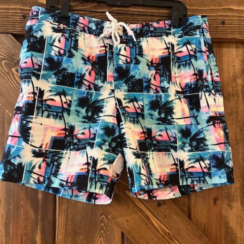 Original Penguin by Munsingwear Swim Trunks Shorts Palm Tree Print Sz 34
